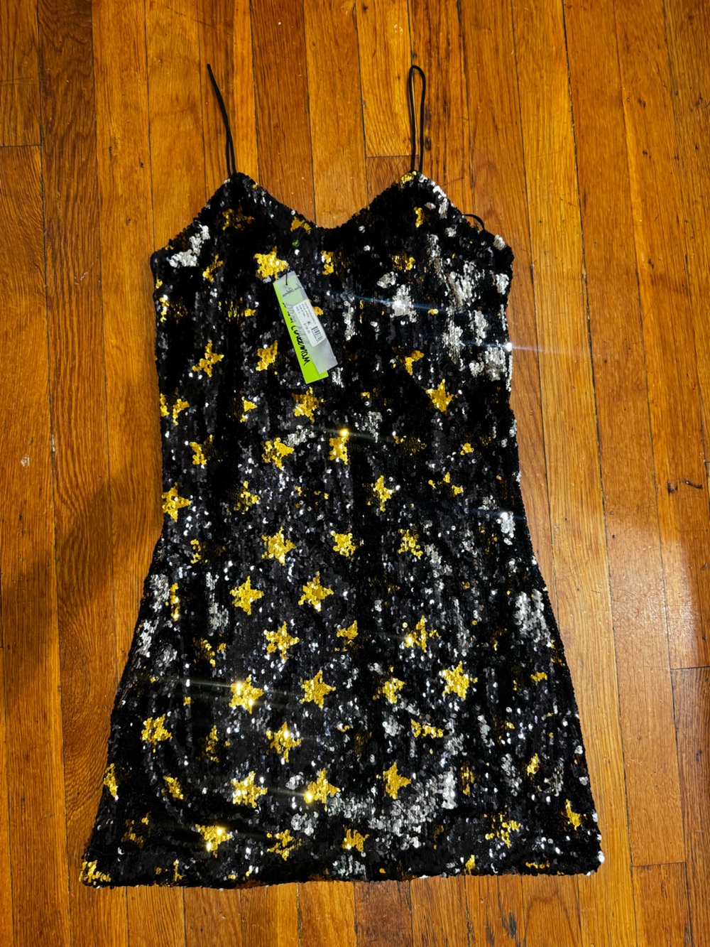 Sam Edelman Black Sequin Mini Dress with Gold Star Accents